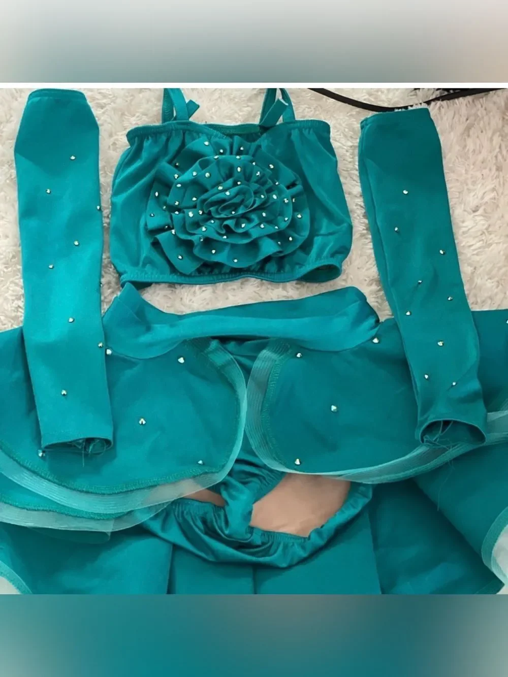 Kelle dance custom rhinestone solo costume teal 2 piece 4487 LC-large child